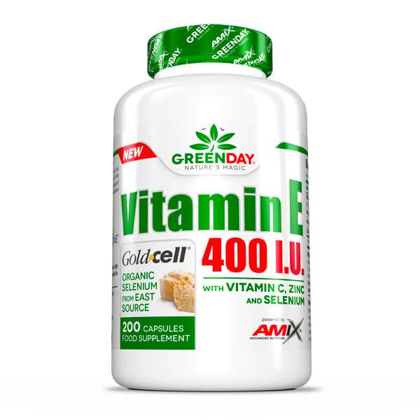 Vitamina E 400IU presentación de 200 cápsulas hecho por Amix GreenDay