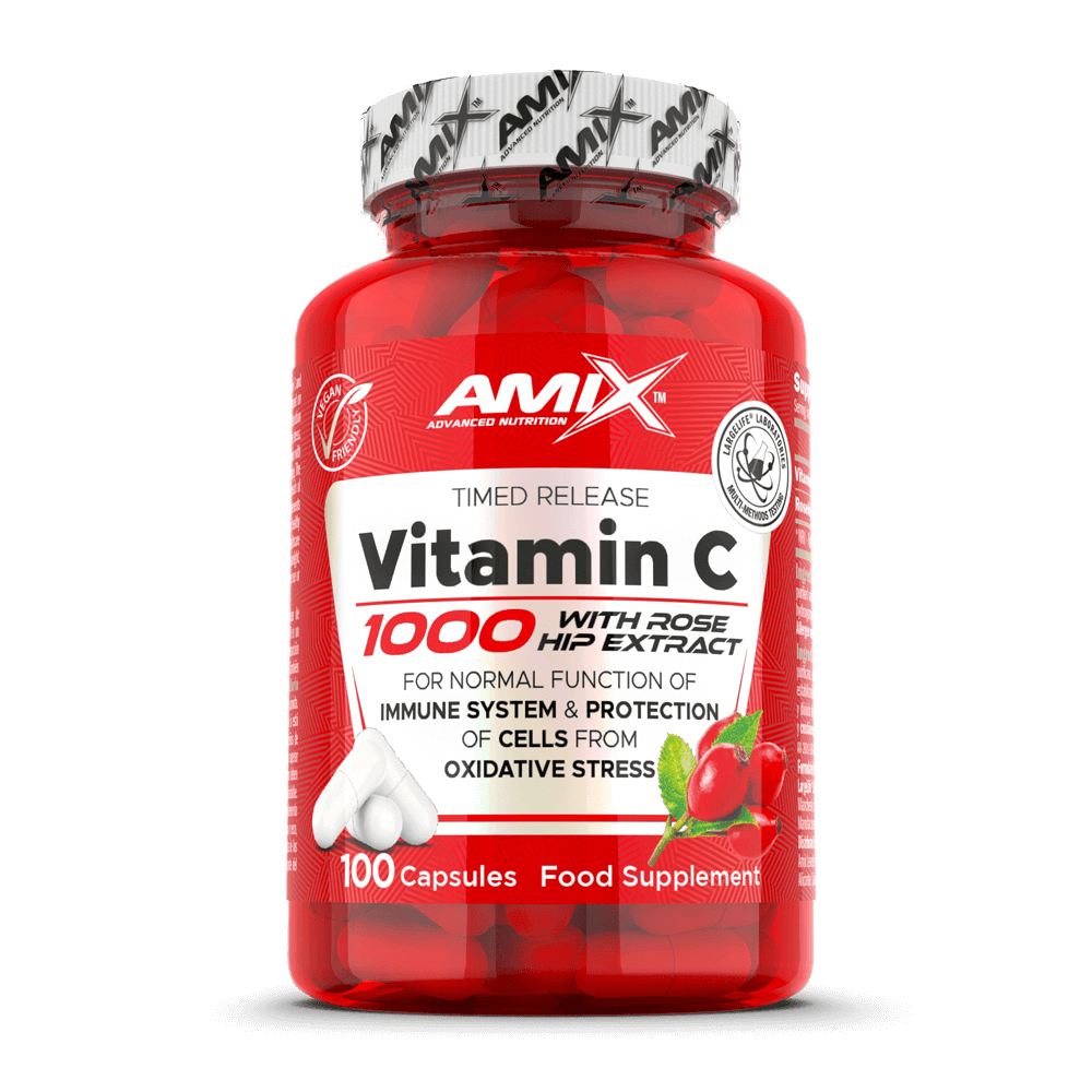 Vitamina C1000 presentación de 100 cápsulas complemento alimenticio de vitaminas de la marca Amix Nutrition