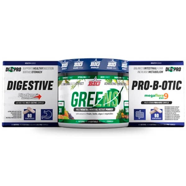 Pack DIGePro bote de digezyme 60 caps + greens 150g + megaflora 60 caps de la marca BIG - Prebioticos