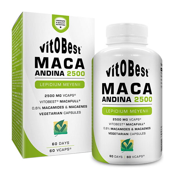 Maca Andina 2500 envase de 60 cápsulas del fabricante VitoBest (Vigorizantes)