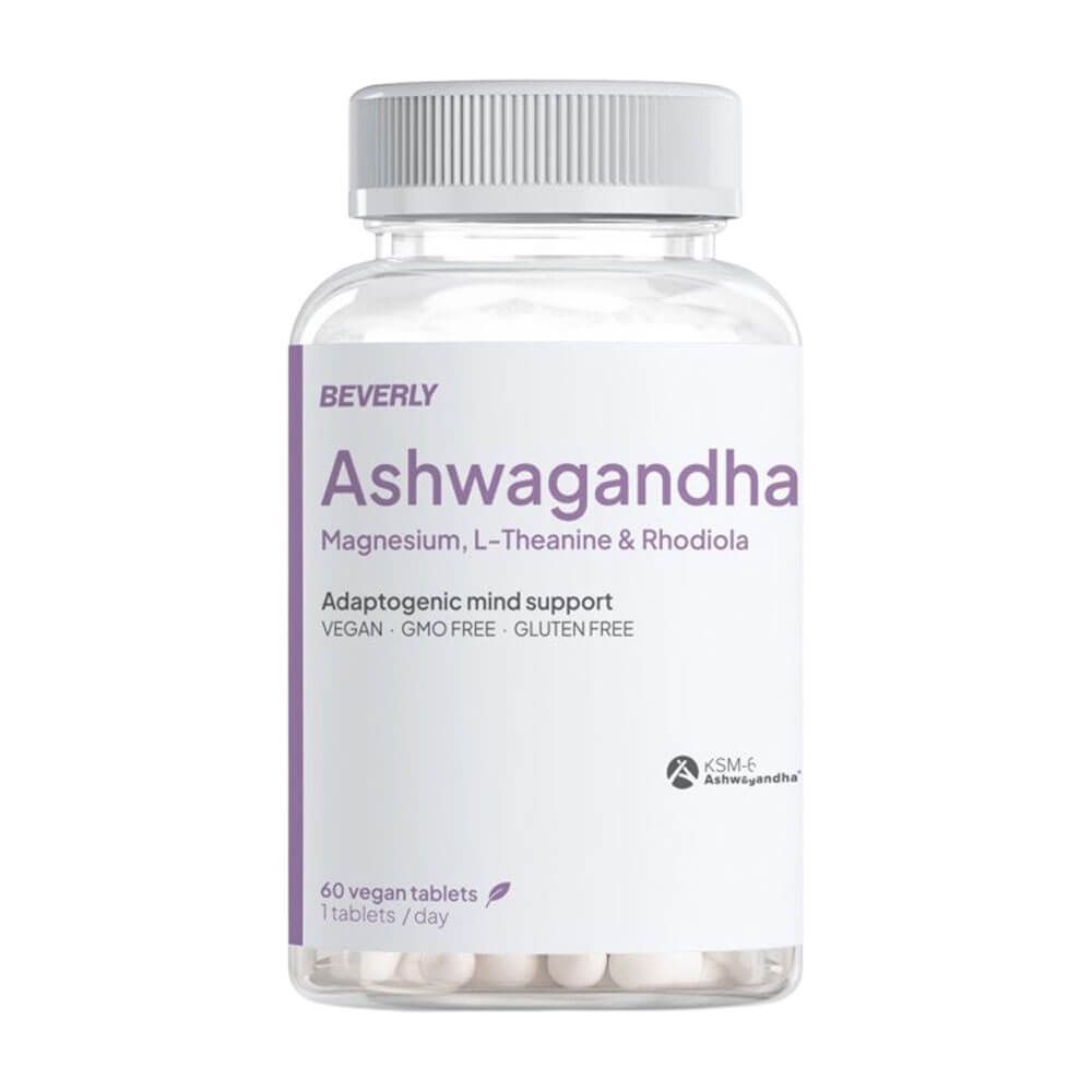 Ashwagandha KSM-66, Magnesio, L-Teanina y Rhodiola bote de 60 cápsulas del fabricante Beverly Nutrition