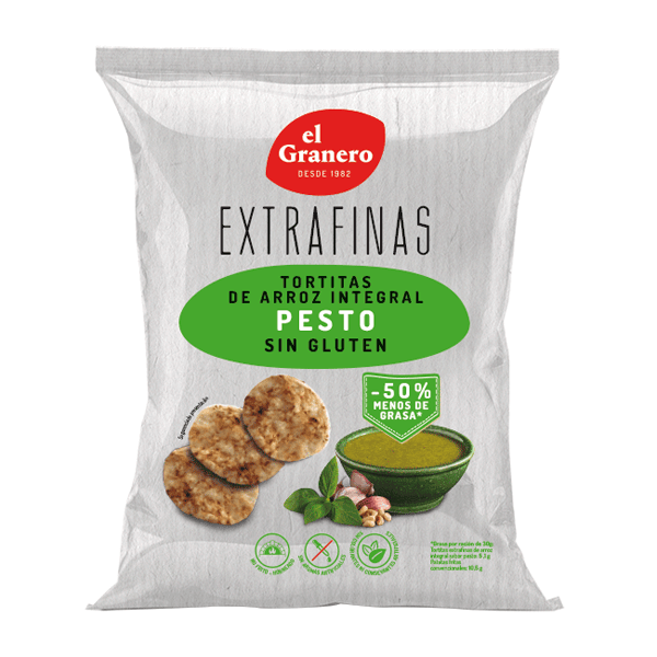 Extrafinas Tortitas de Arroz Integral Pesto Sin Gluten de 60g de El Granero Integral en la categoría tortitas de cereales