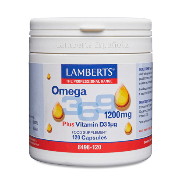 Omega 3-6-9 + Vitamina D3 bote de 120 cápsulas por Lamberts en la categoría fuente animal