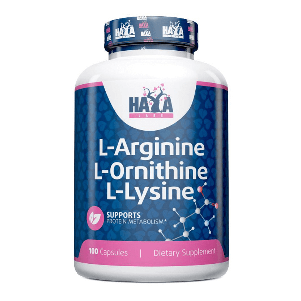L-Arginina, L-Ornitina, L-Lisina presentación de 100 cápsulas del fabricante Haya Labs