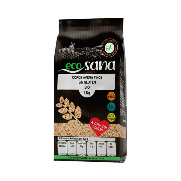 Copos de Avena Finos Integrales Bio Sin Gluten en 1kg hecho por EcoSana - Copos y salvado de avena