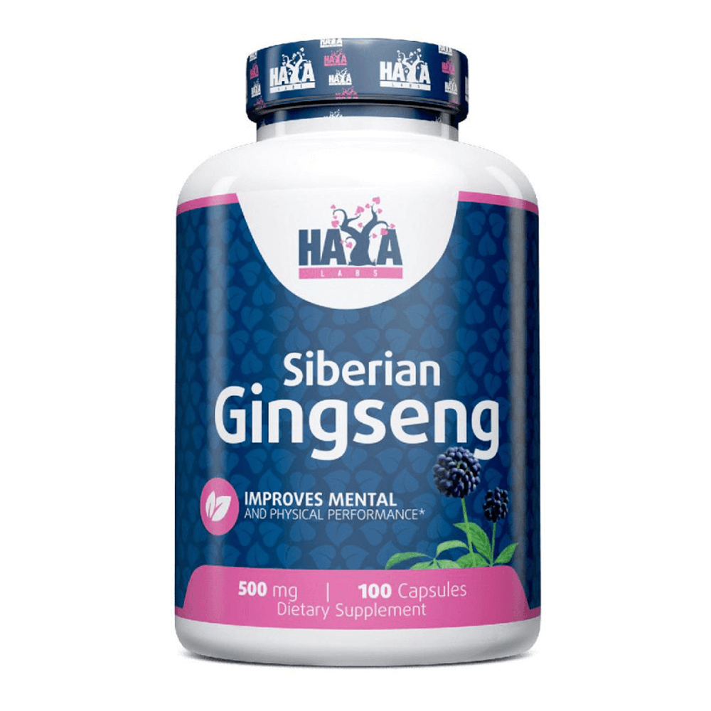 Ginseng Siberiano 500mg en 100 cápsulas del fabricante Haya Labs complemento alimenticio de concentración-memoria