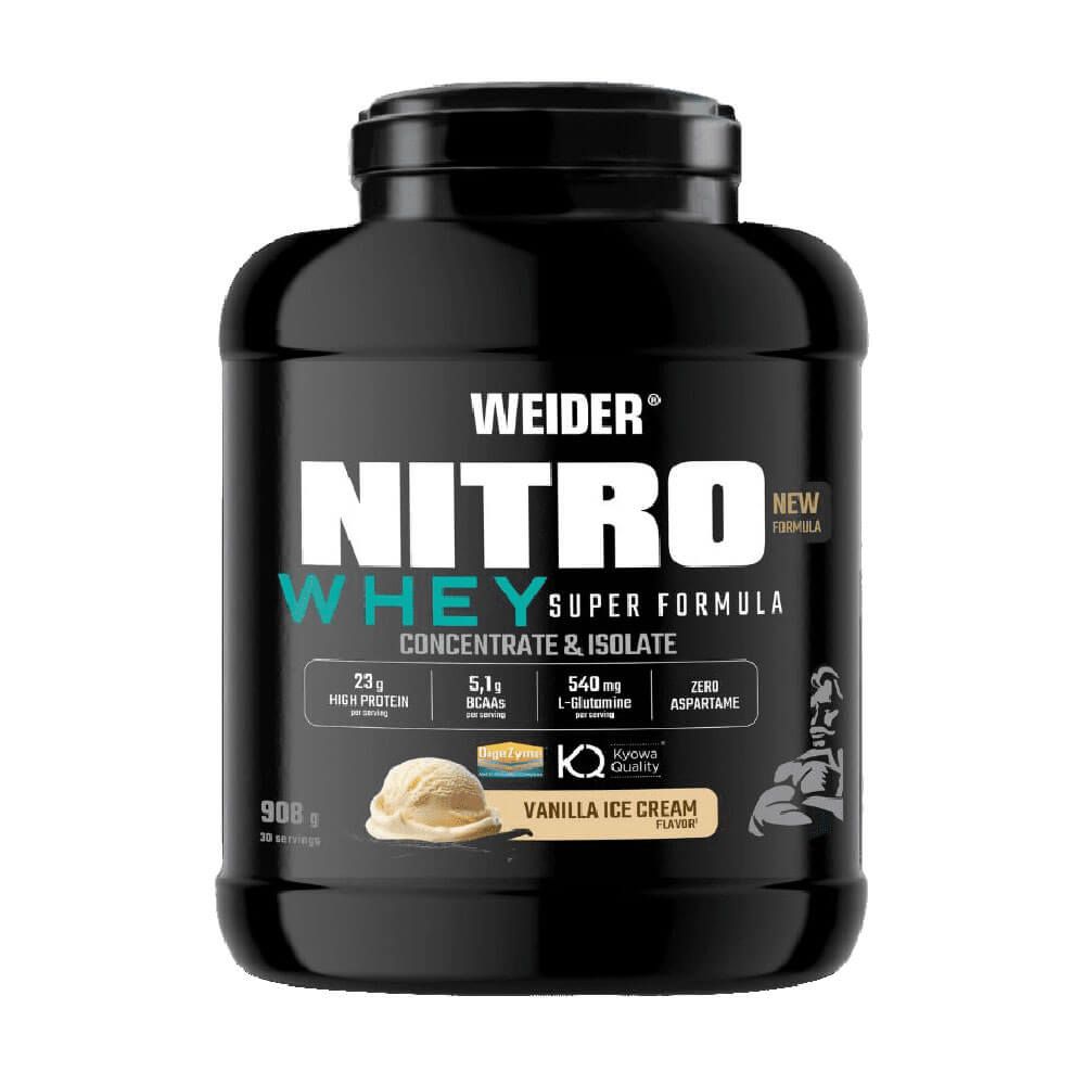 Nitro Whey Super Fórmula envase de 908g de Weider suplemento de proteína secuencial