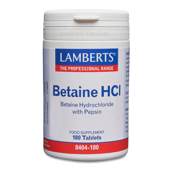 Betaina HCI con Pepsina presentación de 180 tabletas de la marca Lamberts de la categoría digestivos