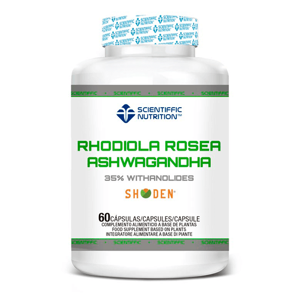 Rhodiola Rosea + Ashwagandha envase de 60 cápsulas - anti-estrés hecho por Scientiffic Nutrition