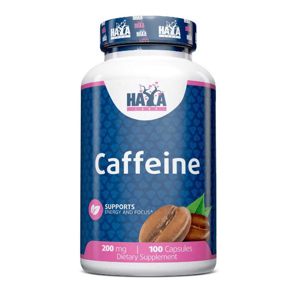 Cafeína 200mg presentación de 100 cápsulas de la marca Haya Labs