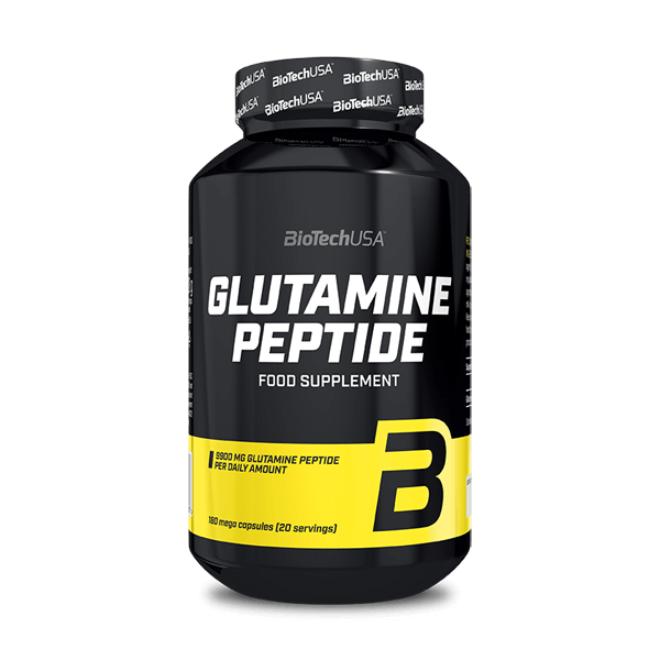 Glutamina Peptide envase de 180 mega cápsulas de la marca Biotech USA