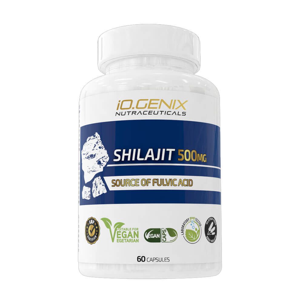 Shilajit 500mg presentación de 60 cápsulas suplemento de anti-envejecimiento de la marca IO.Genix