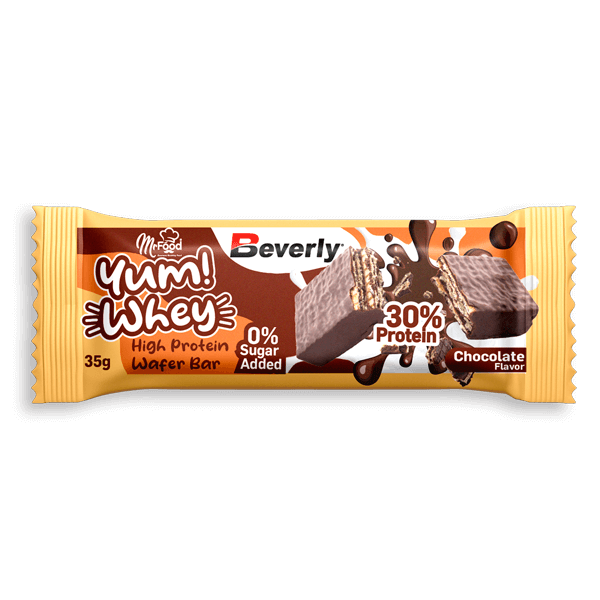 Barrita Yum! Whey Wafer Bar envase de 35g de Beverly Nutrition de la sección barritas de proteinas