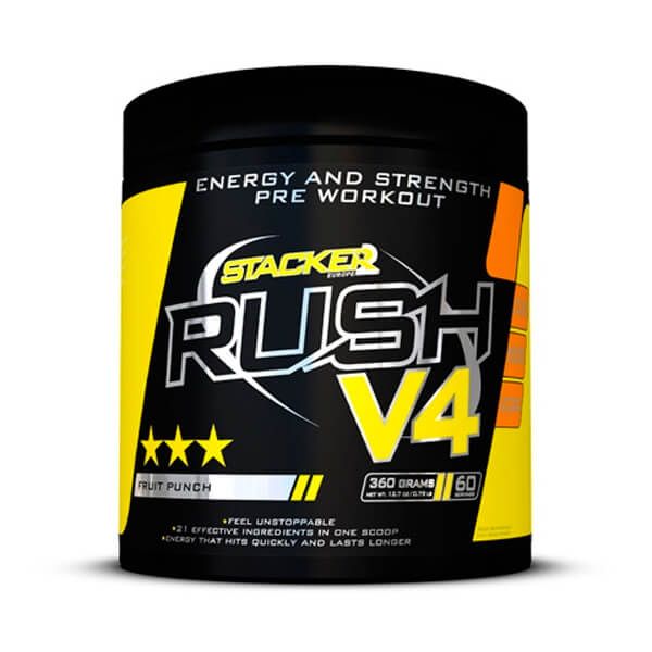 Rush v4 in 360g nel gruppo di pre-workout di Stacker Europe