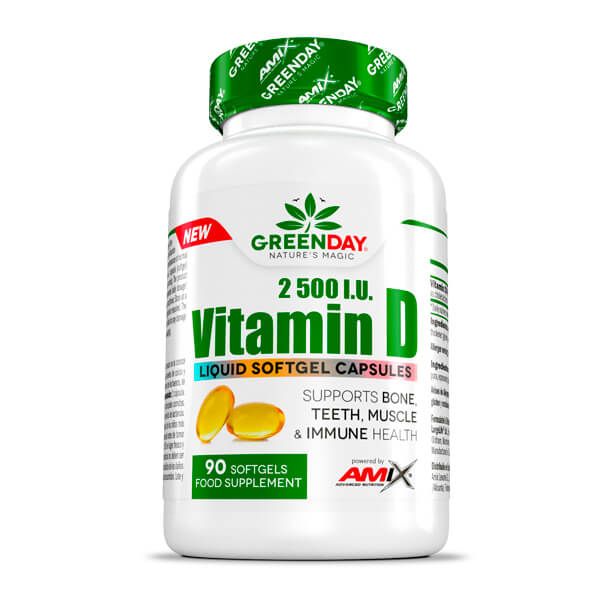 Vitamin d3 2500iu presentazione di 90 capsules integratore alimentare di vitamina d del produttore Amix GreenDay