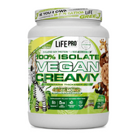 100% Isolate Vegan Creamy bote de 1kg de LifePRO complemento alimenticio de proteína vegetal y veganos