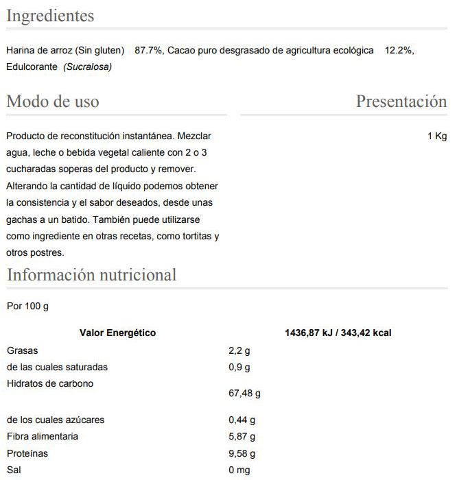 Información nutricional