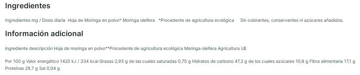Información nutricional