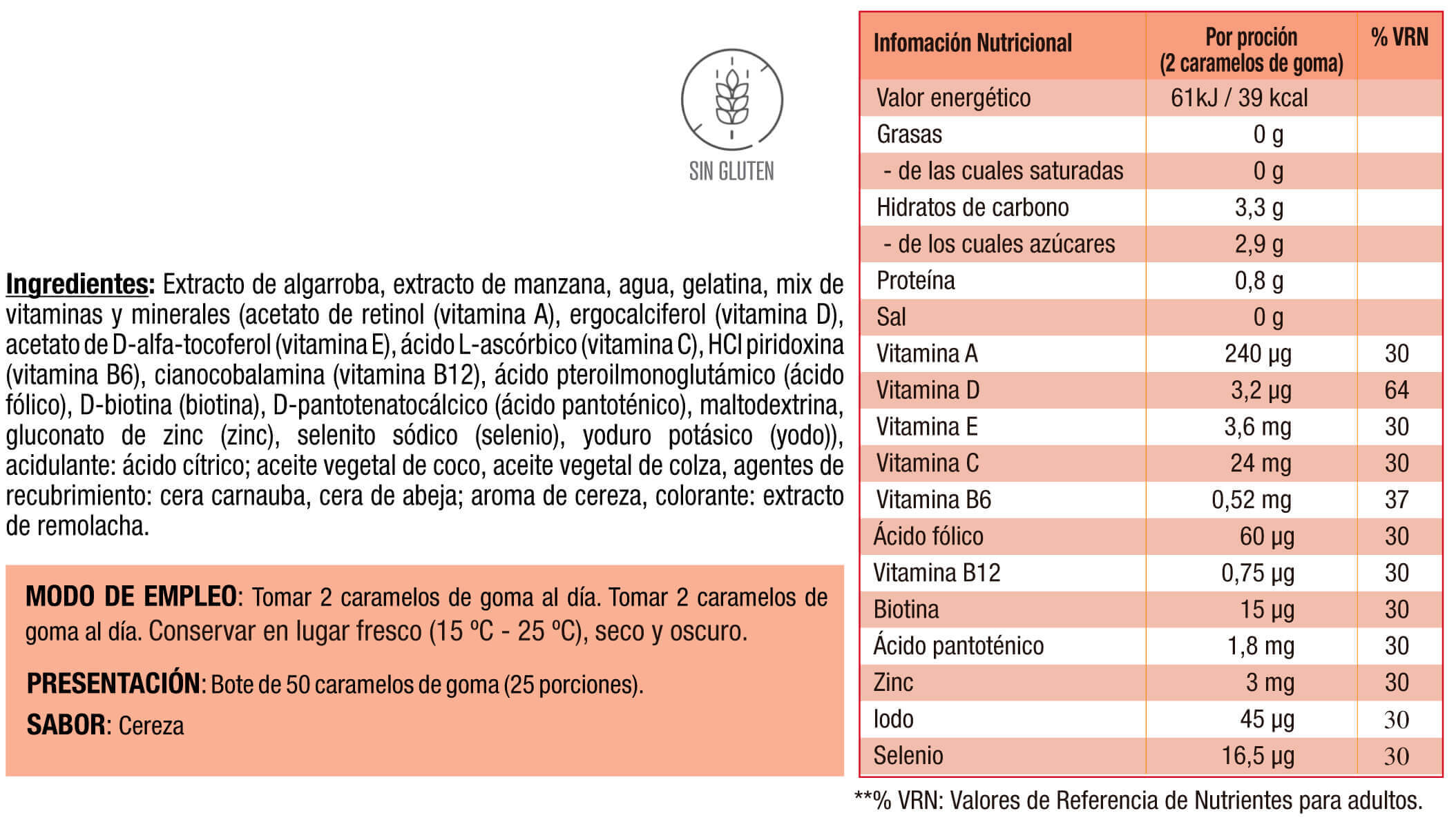 Información nutricional