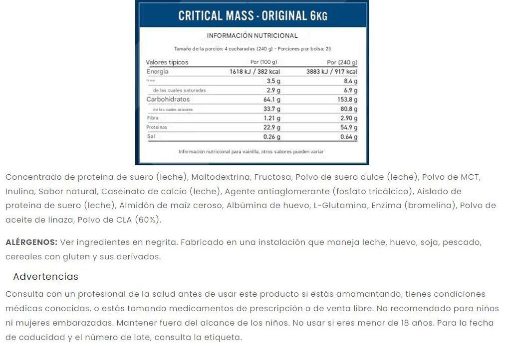 Información nutricional